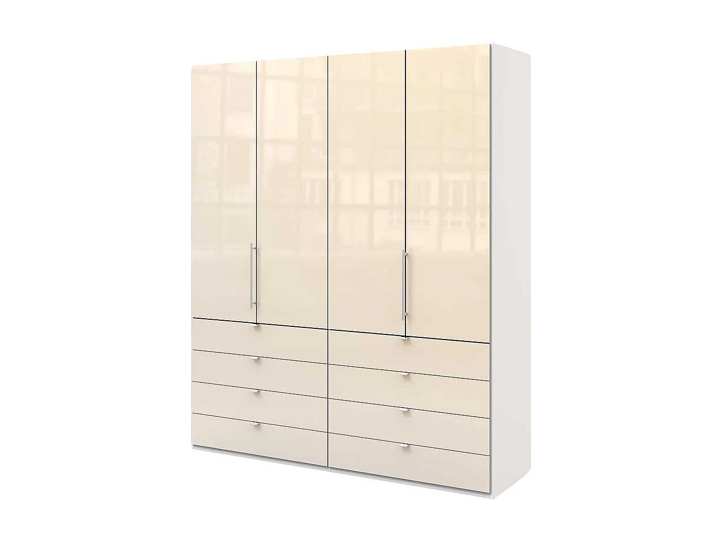 Jugend Kleiderschrank in Creme Weiß Glas beschichtet Falttüren und Schubladen