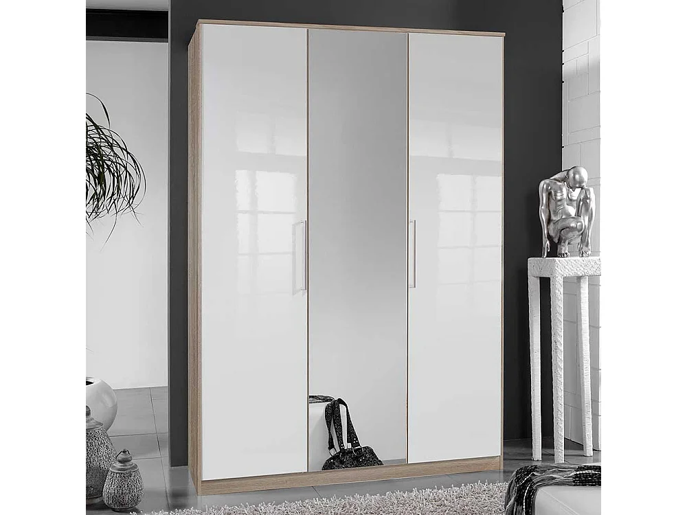 Schlafzimmerschrank mit Spiegeltür Eiche Sägerau und Weiß