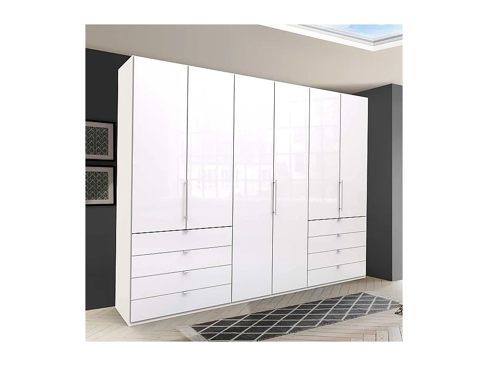 Falttüren Schlafzimmerschrank in Weiß Glas beschichtet acht Schubladen