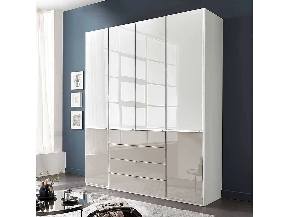Drehtürenschrank Schlafzimmerschrank in Weiß und Hellgrau