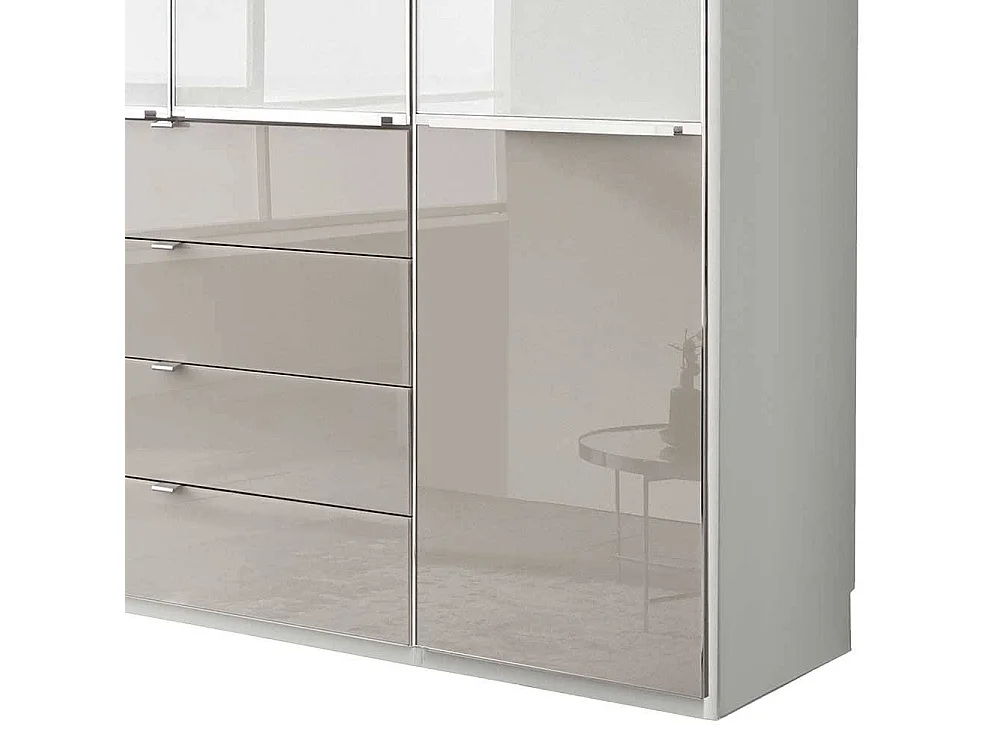 Drehtürenschrank Schlafzimmerschrank in Weiß und Hellgrau