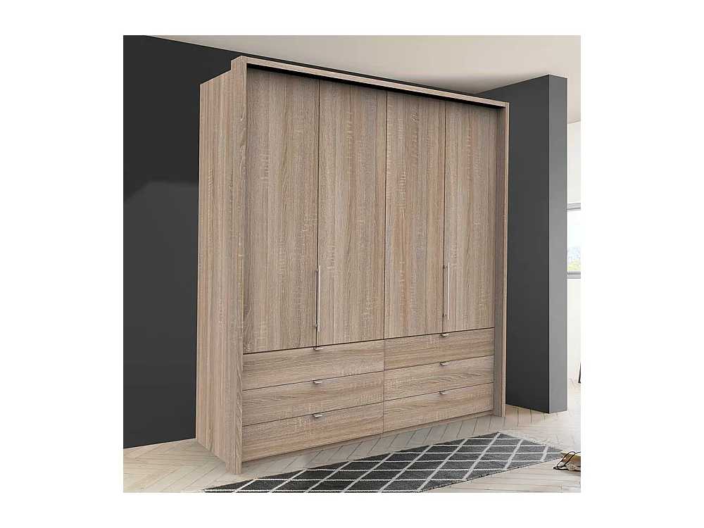XL Falttüren Kleiderschrank mit sechs Schubladen Eiche Sägerau