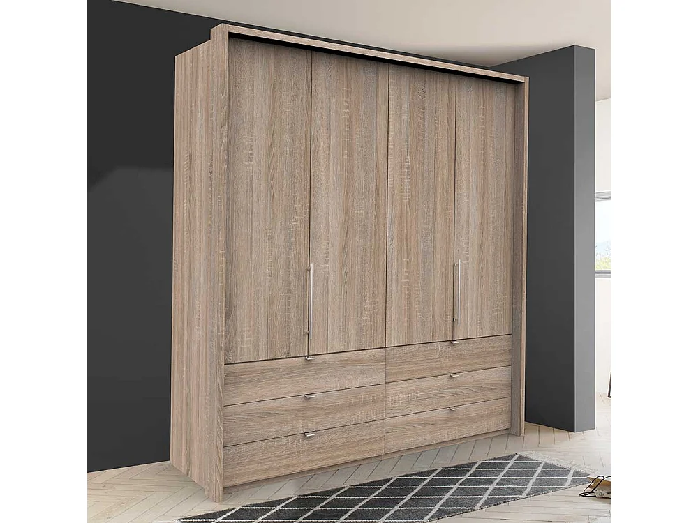 XL Falttüren Kleiderschrank mit sechs Schubladen Eiche Sägerau