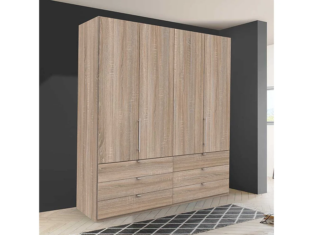 XL Falttüren Kleiderschrank mit sechs Schubladen Eiche Sägerau