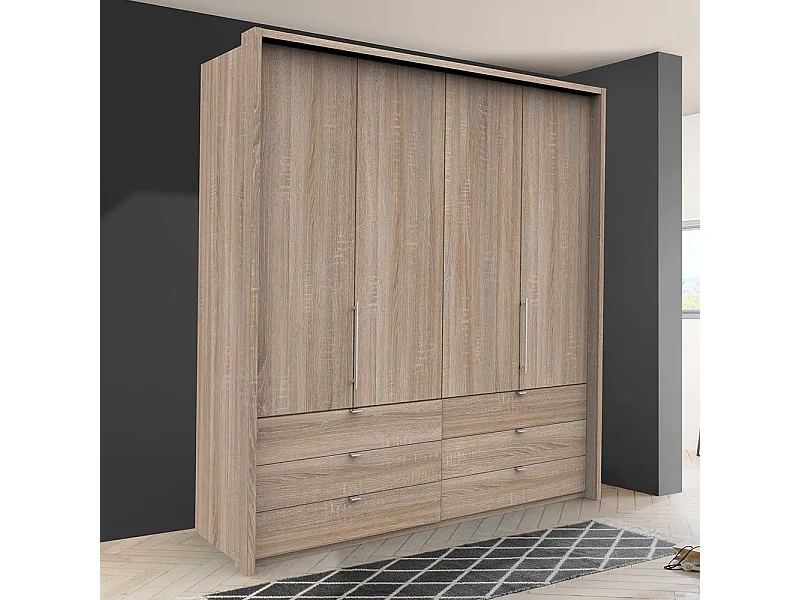 XL Falttüren Kleiderschrank mit sechs Schubladen Eiche Sägerau