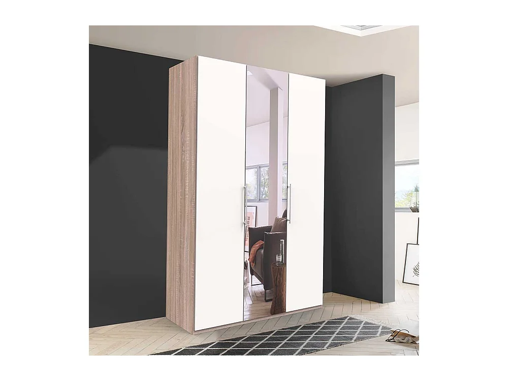 2 türiger Spiegel Kleiderschrank in Weiß Eiche und Sägerau foliert