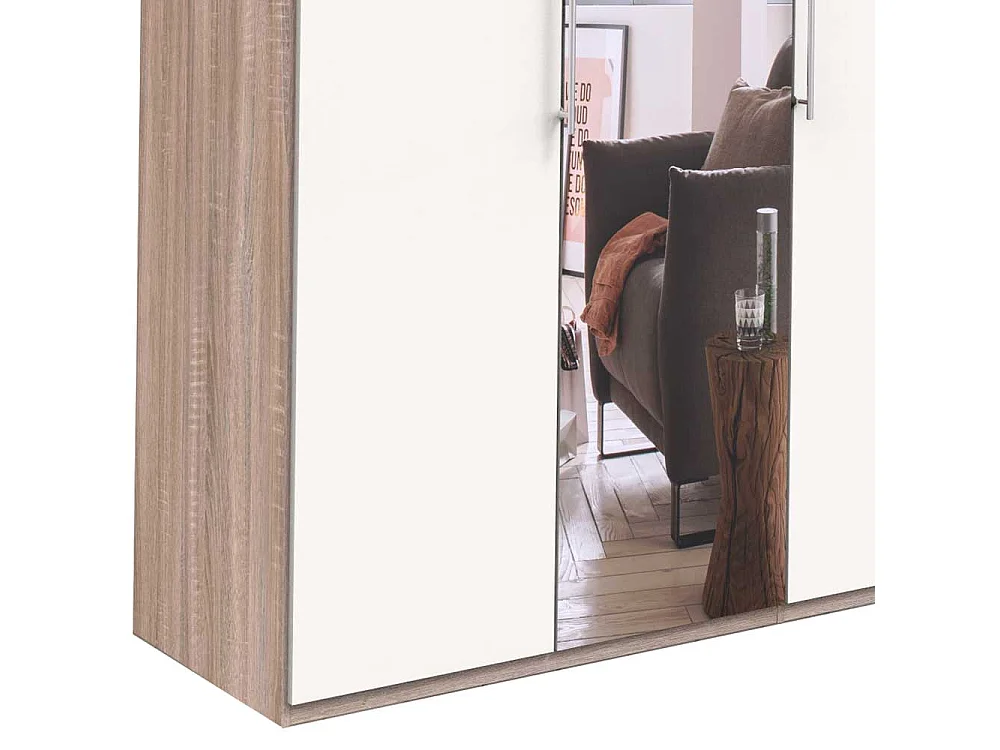 2 türiger Spiegel Kleiderschrank in Weiß Eiche und Sägerau foliert