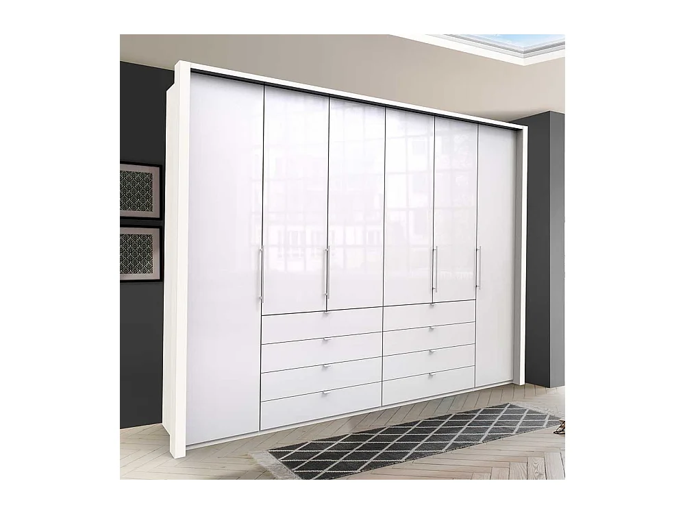 Weißer Kleiderschrank mit Schubladen Falttüren