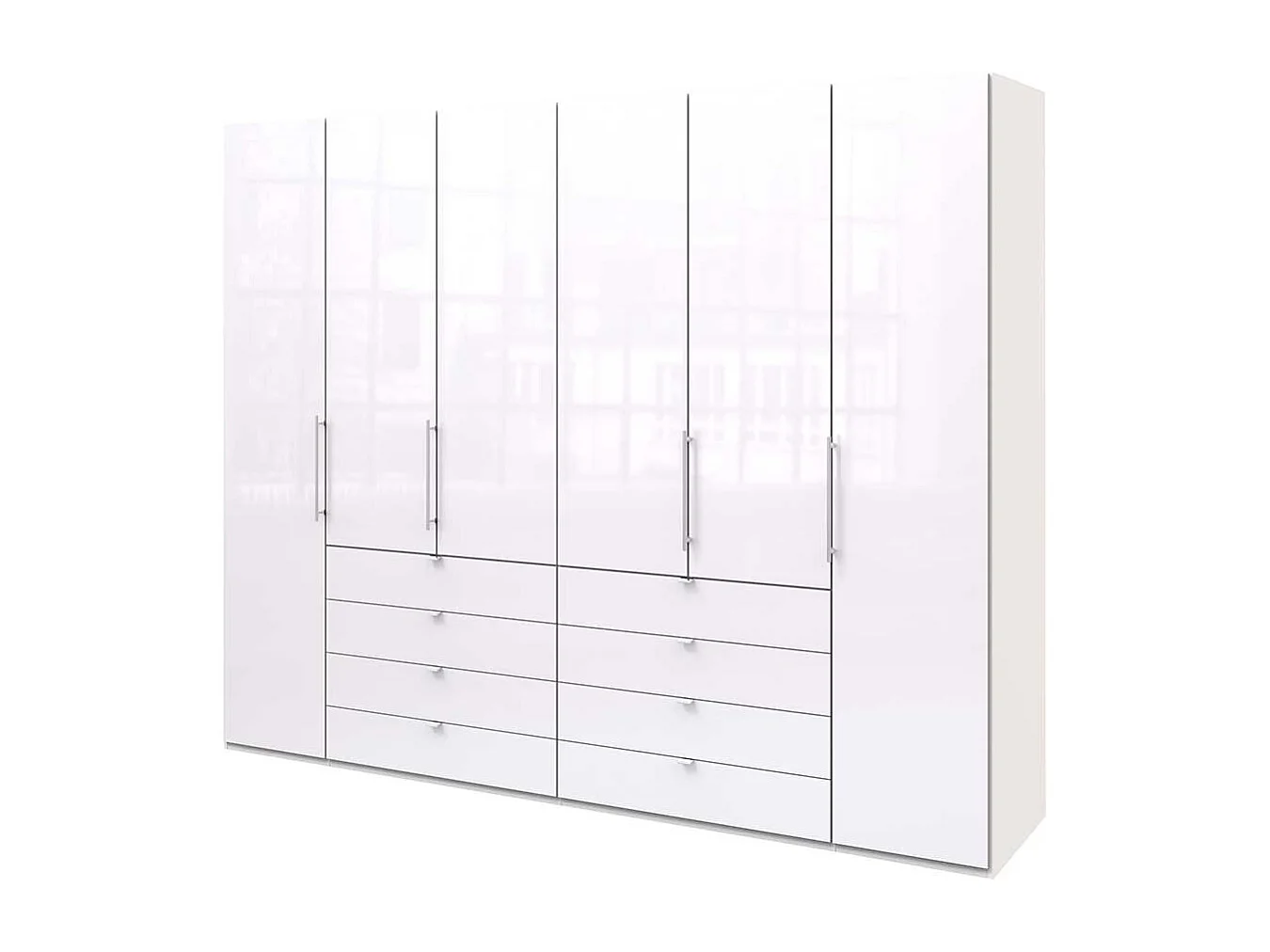Weißer Kleiderschrank mit Schubladen Falttüren