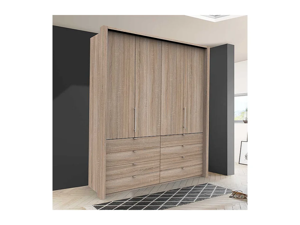 2 türiger Kleiderschrank Jugendzimmer mit acht Schubladen Eiche Sägerau