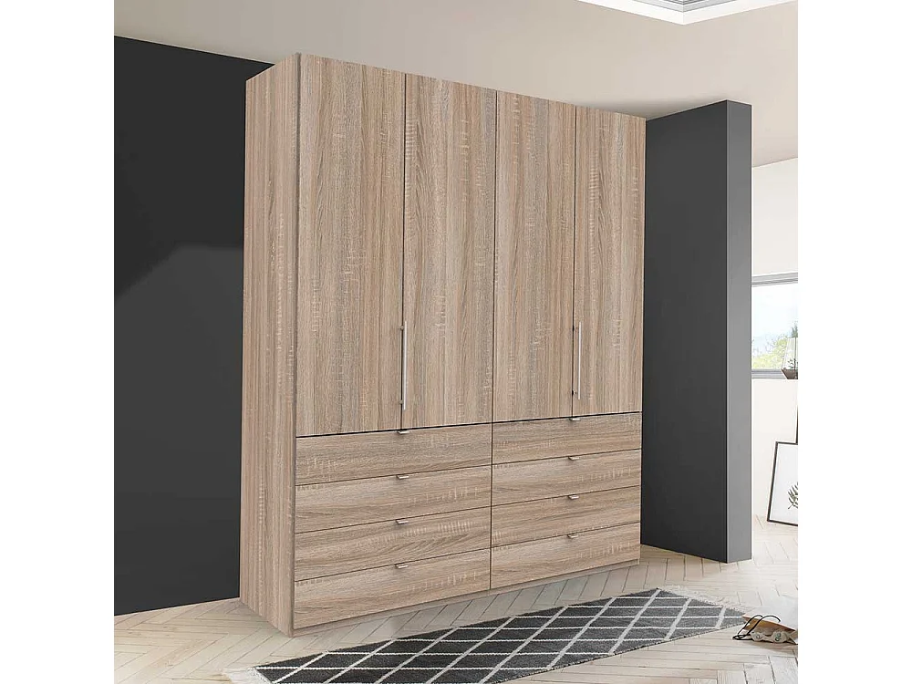 2 türiger Kleiderschrank Jugendzimmer mit acht Schubladen Eiche Sägerau