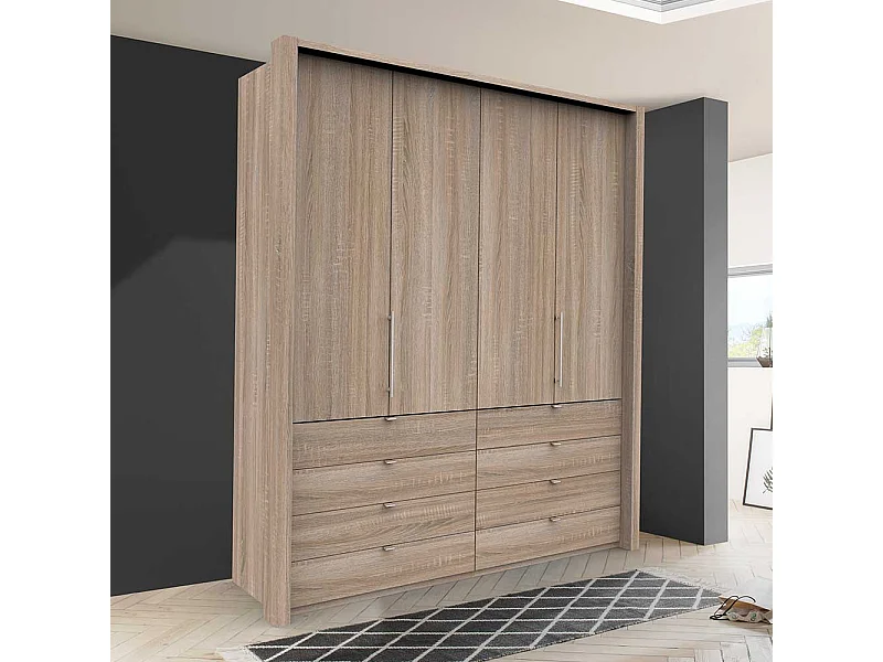 2 türiger Kleiderschrank Jugendzimmer mit acht Schubladen Eiche Sägerau