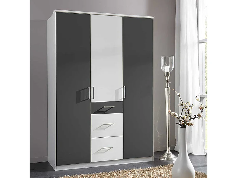 Drehtürschrank Schlafzimmer in Dunkelgrau und Weiss Metallgriffen