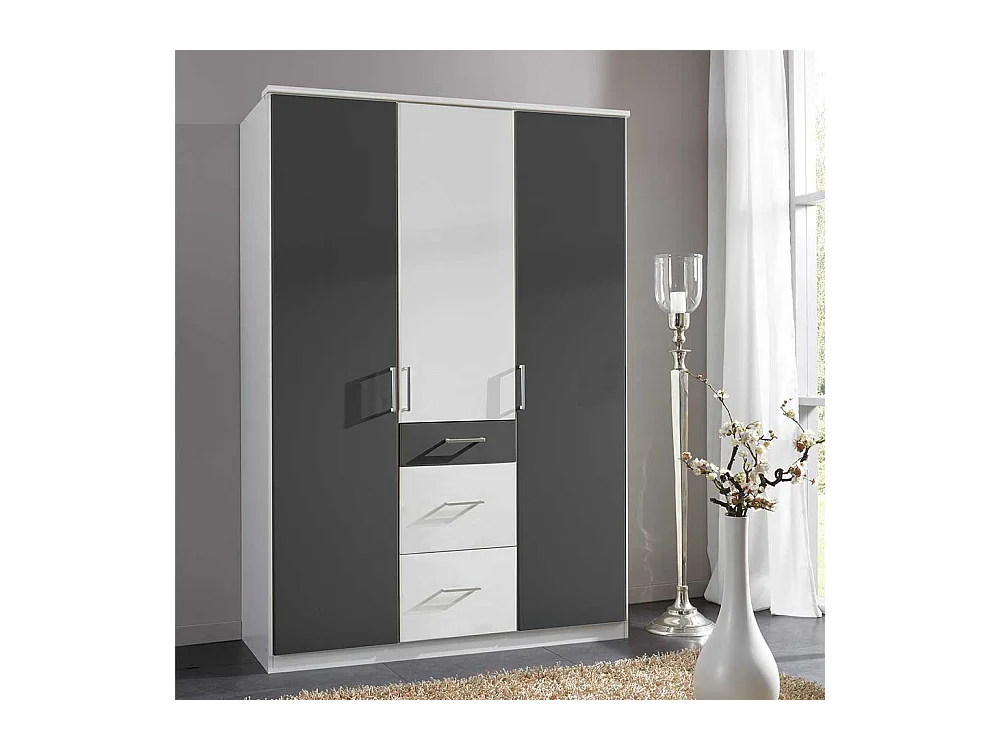 Drehtürschrank Schlafzimmer in Dunkelgrau und Weiss Metallgriffen