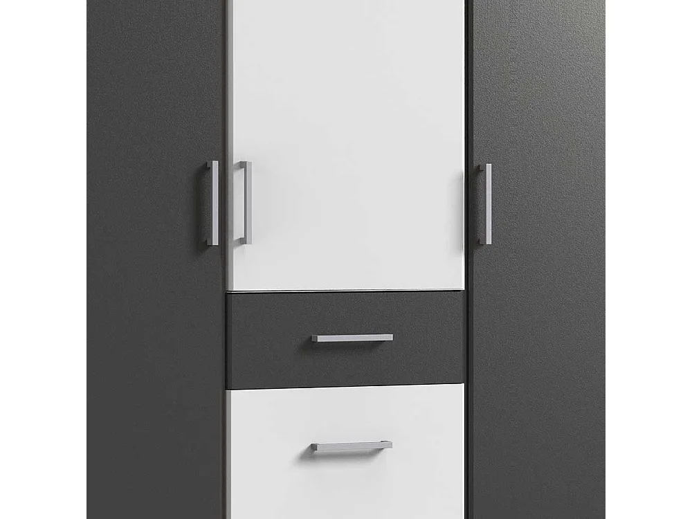 Drehtürschrank Schlafzimmer in Dunkelgrau und Weiss Metallgriffen