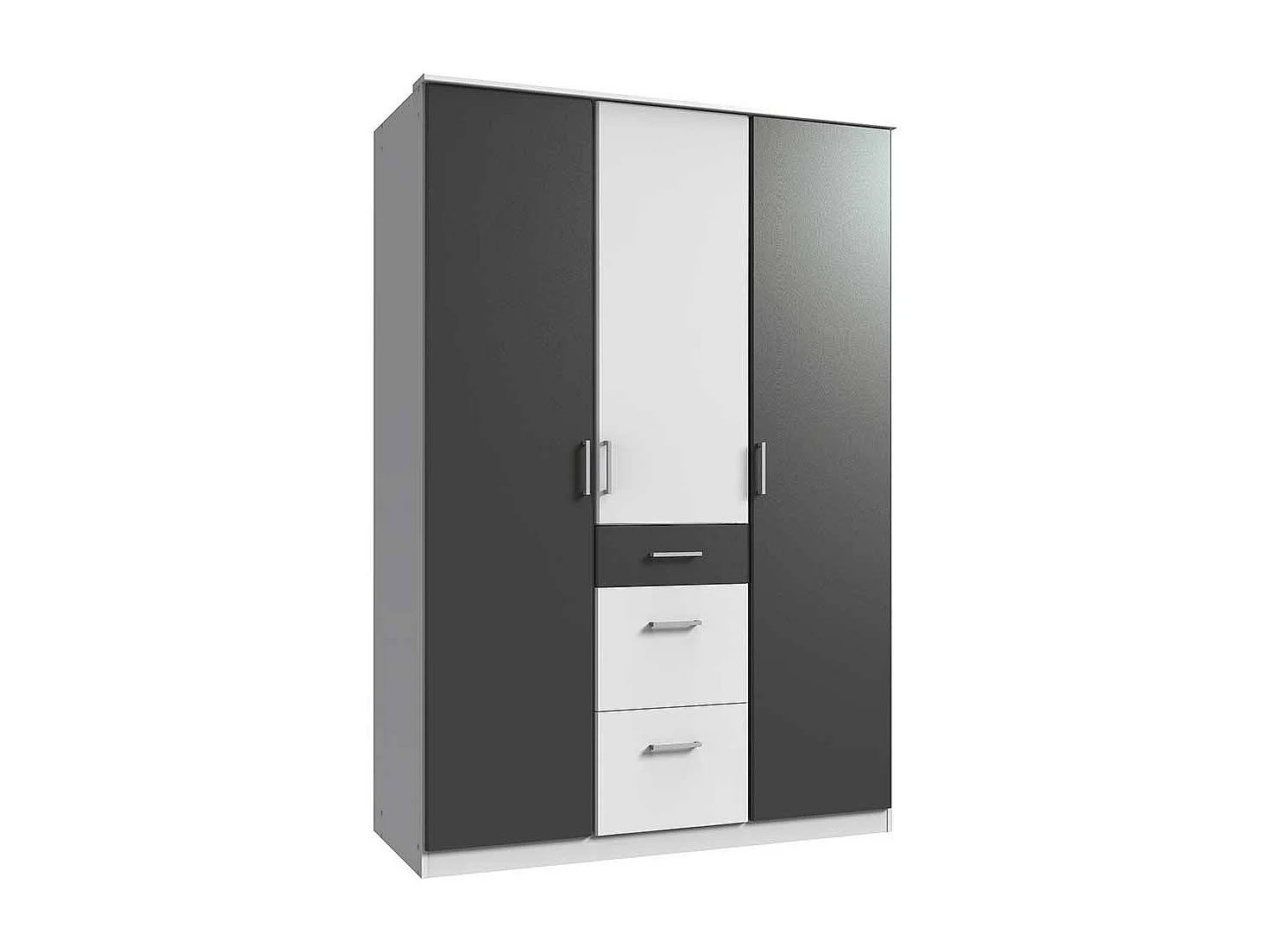 Drehtürschrank Schlafzimmer in Dunkelgrau und Weiss Metallgriffen