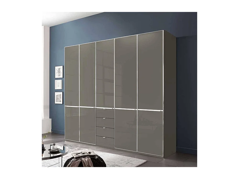 Kleiderschrank Schlafzimmerschrank mit vier Schubladen Front glasbeschichtet