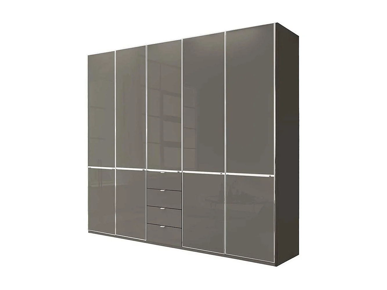 Kleiderschrank Schlafzimmerschrank mit vier Schubladen Front glasbeschichtet