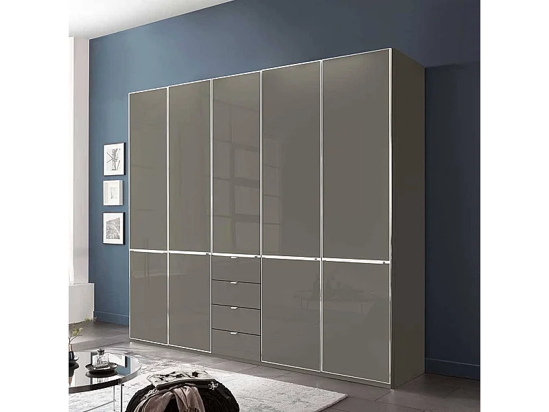 Kleiderschrank Schlafzimmerschrank mit vier Schubladen Front glasbeschichtet