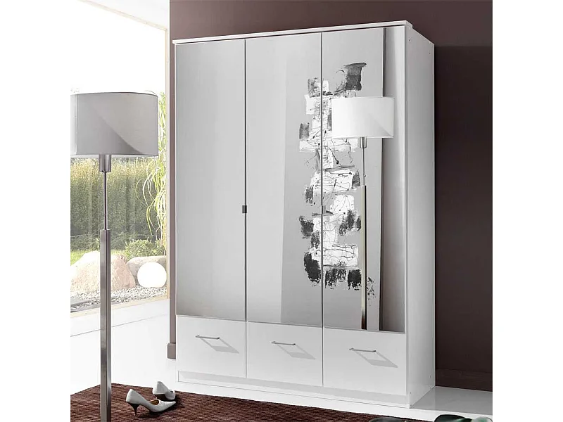 Drehtürenschrank in Weiß mit Spiegel