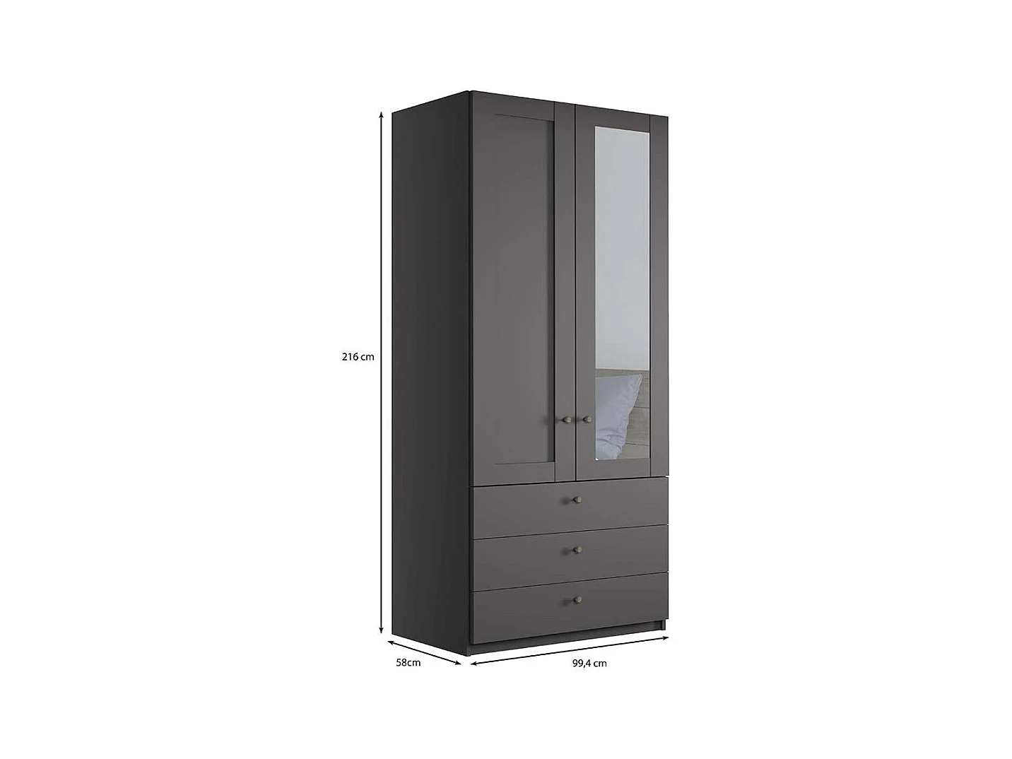 Kleiderschrank modern Landhaus in Dunkelgrau Spiegeltür