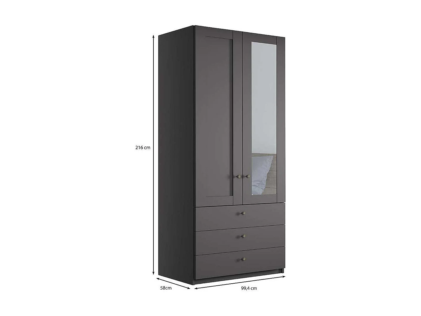 Kleiderschrank modern Landhaus in Dunkelgrau Spiegeltür