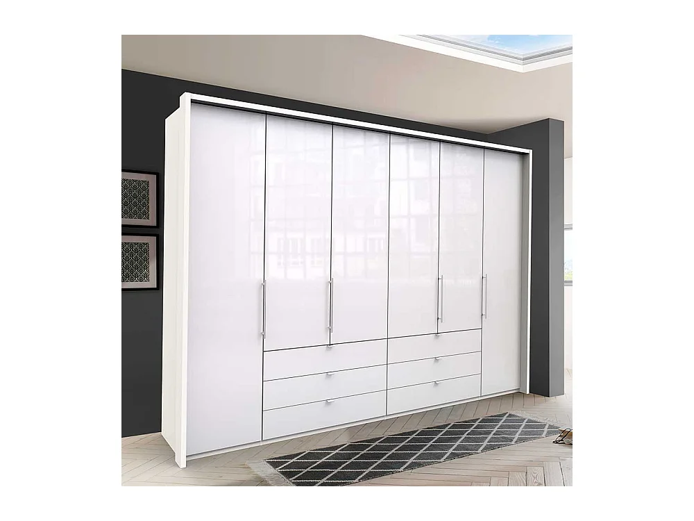 Großer Falttürenschrank in Weiß sechs Schubladen