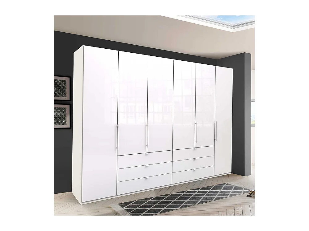 Großer Falttürenschrank in Weiß sechs Schubladen