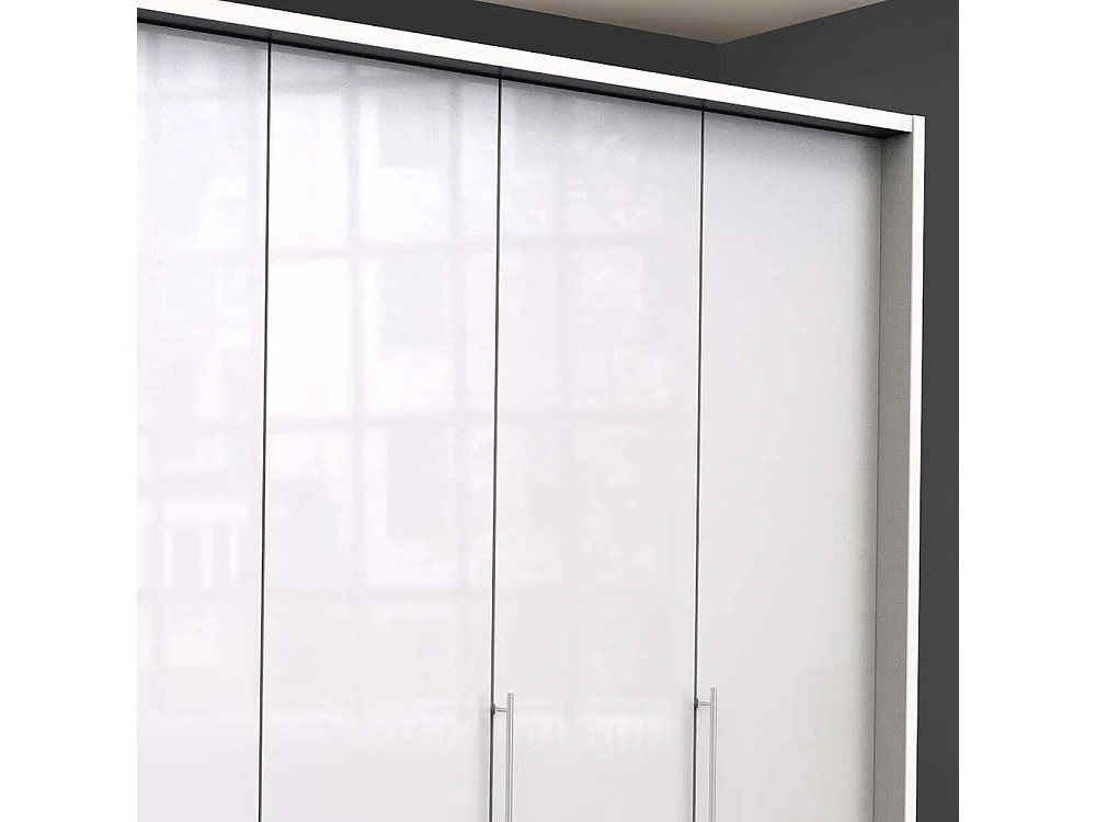 Großer Falttürenschrank in Weiß sechs Schubladen