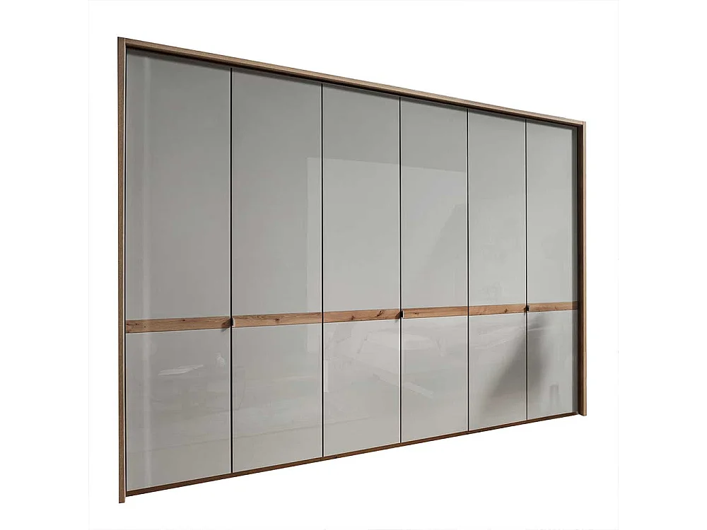 Drehtürenschrank in Beige und Eiche Bianco Glas beschichtet
