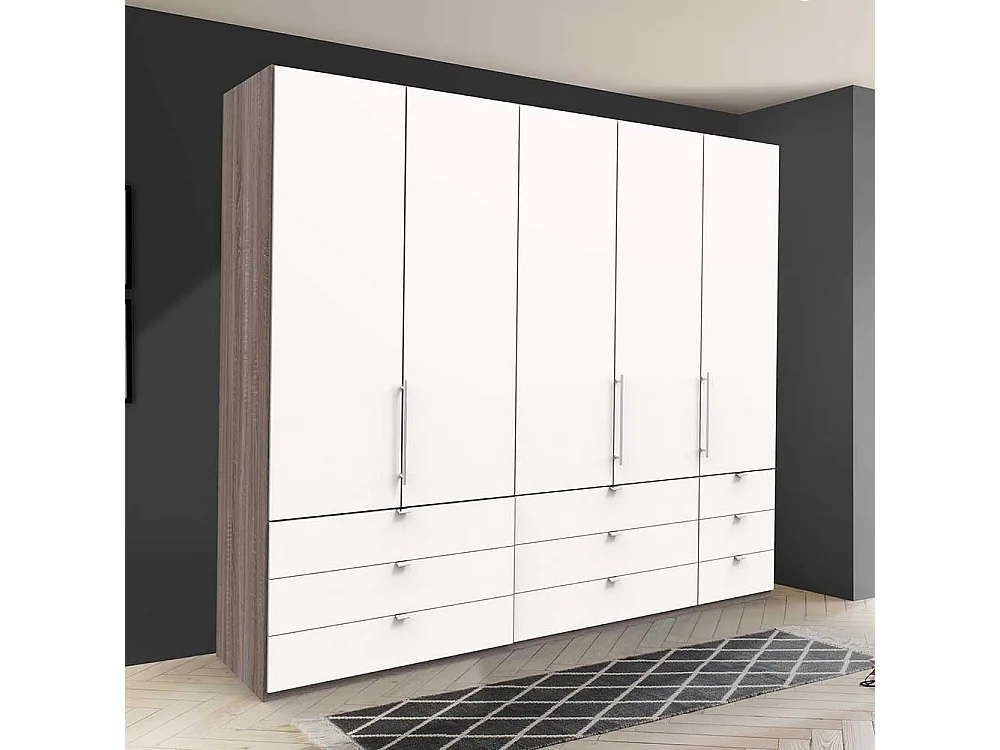 Falttüren Kleiderschrank in Weiß Eiche Trüffelfarben