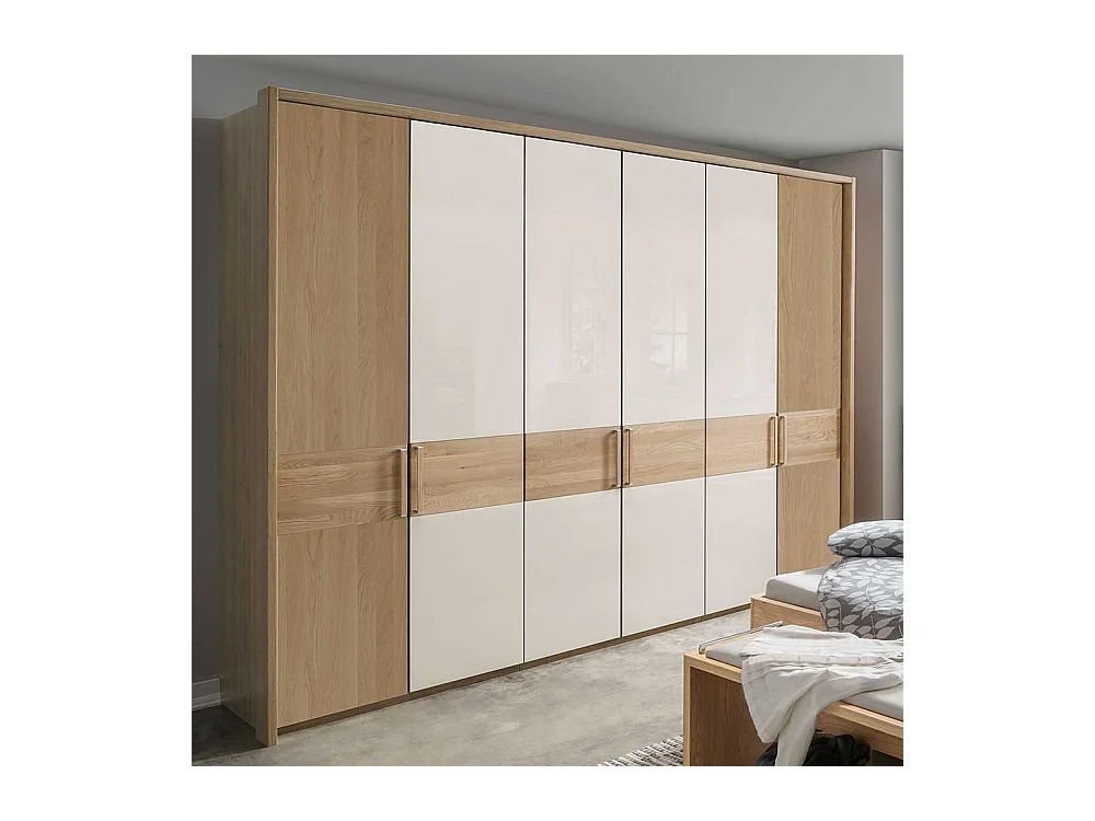 Schlafzimmerschrank in Beige und Eiche 6-türig