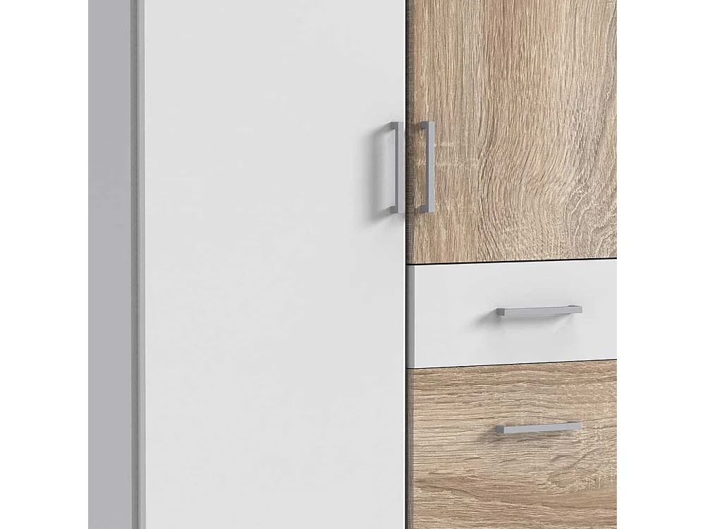 Kleiderschrank Weiß Eiche sägerau mit drei Schubladen Made in Germany