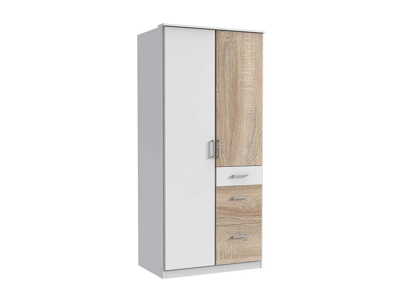 Kleiderschrank Weiß Eiche sägerau mit drei Schubladen Made in Germany