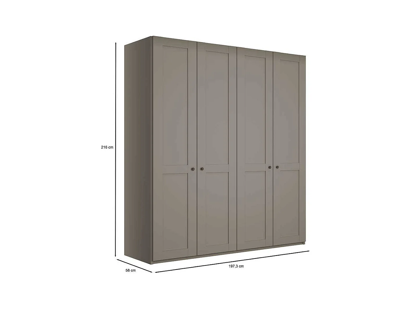 Hellgrauer Schlafzimmerschrank 200 cm breit 4 Drehtüren