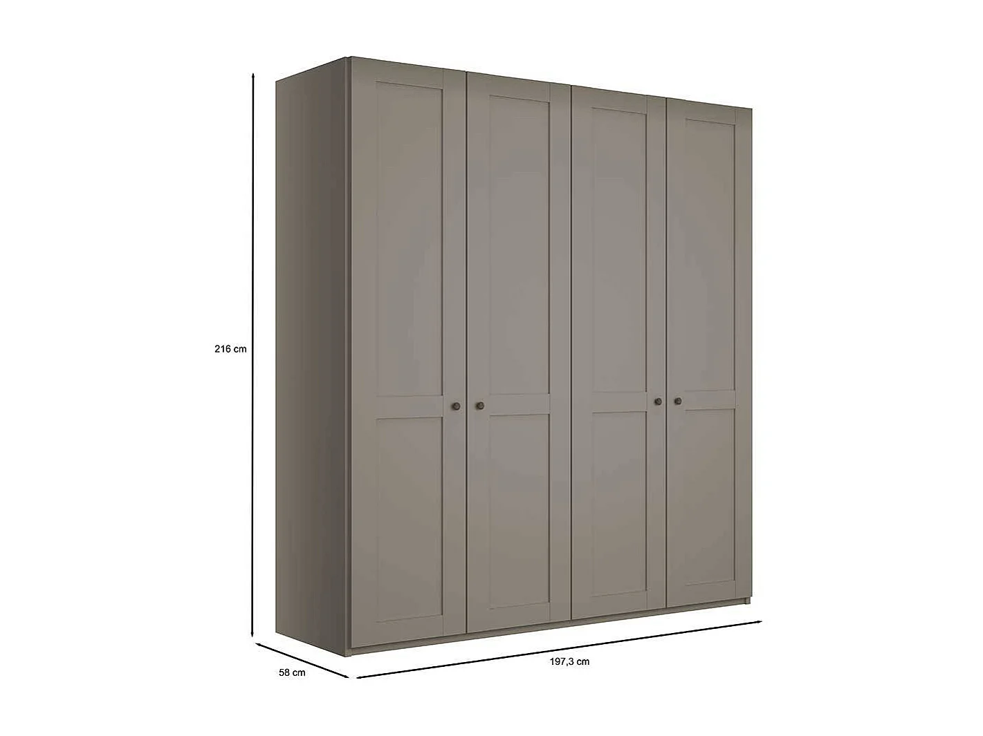 Hellgrauer Schlafzimmerschrank 200 cm breit 4 Drehtüren