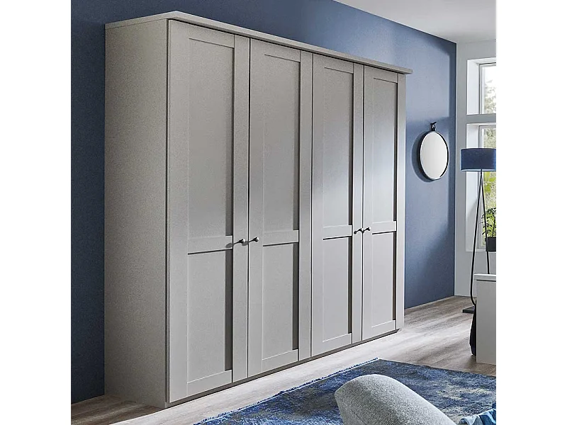 Hellgrauer Schlafzimmerschrank 200 cm breit 4 Drehtüren