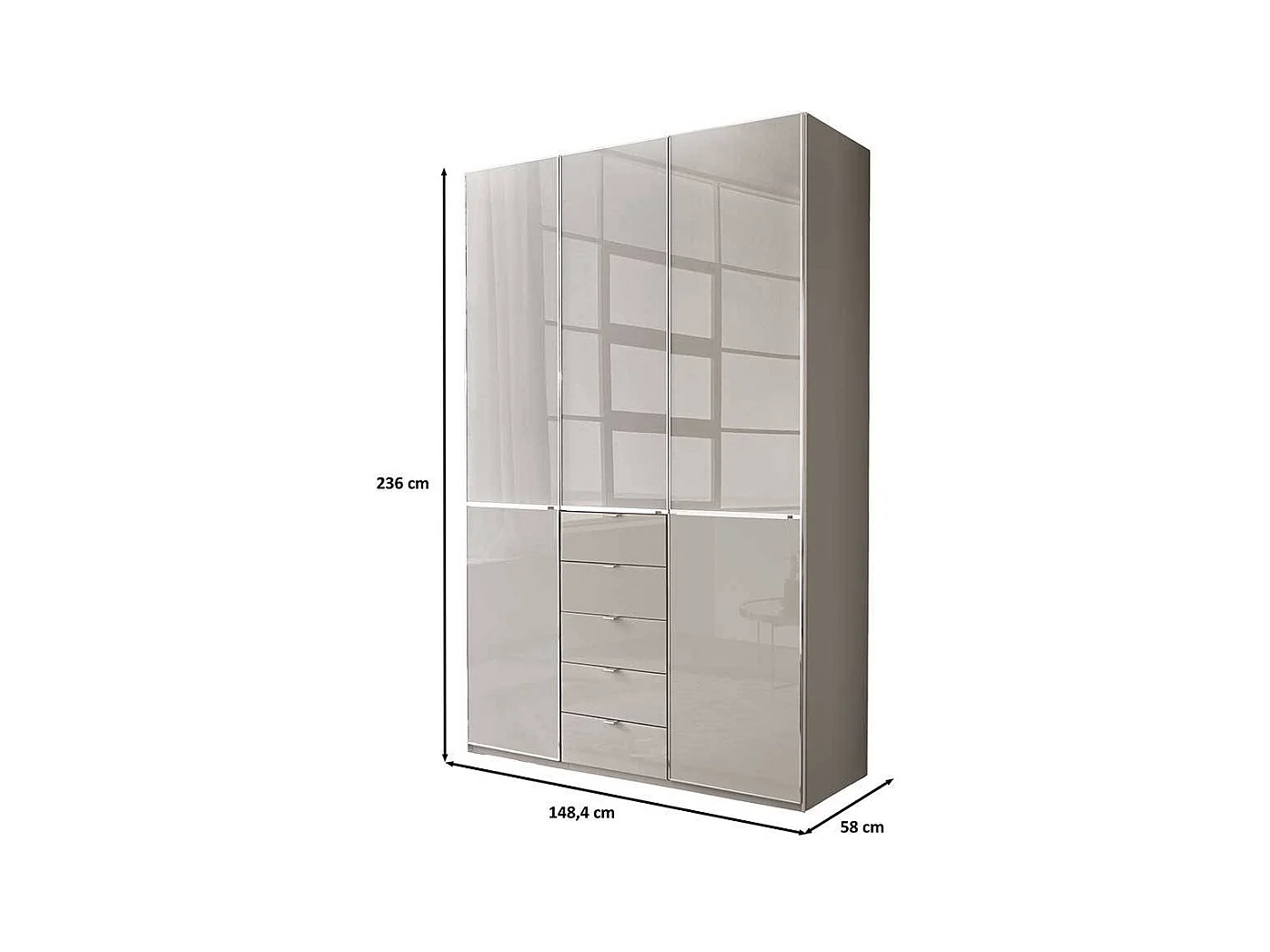 Schlafzimmerkleiderschrank Schlafzimmerschrank mit fünf Schubladen in Hellgrau