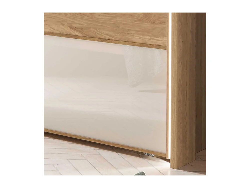 Schiebetüren Kleiderschrank in Beige Glas beschichtet Eiche Massivholz