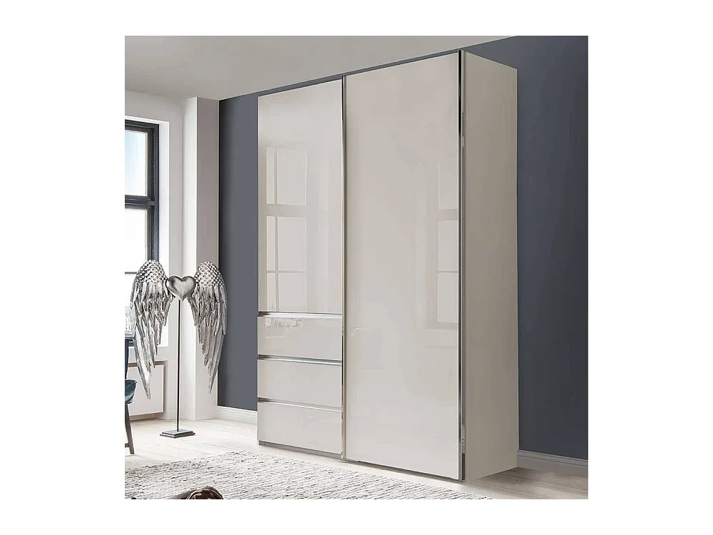 Kleiderschrank Front glasbeschichtet in Champagner Schwebetüren