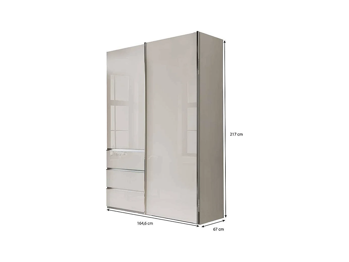 Kleiderschrank Front glasbeschichtet in Champagner Schwebetüren