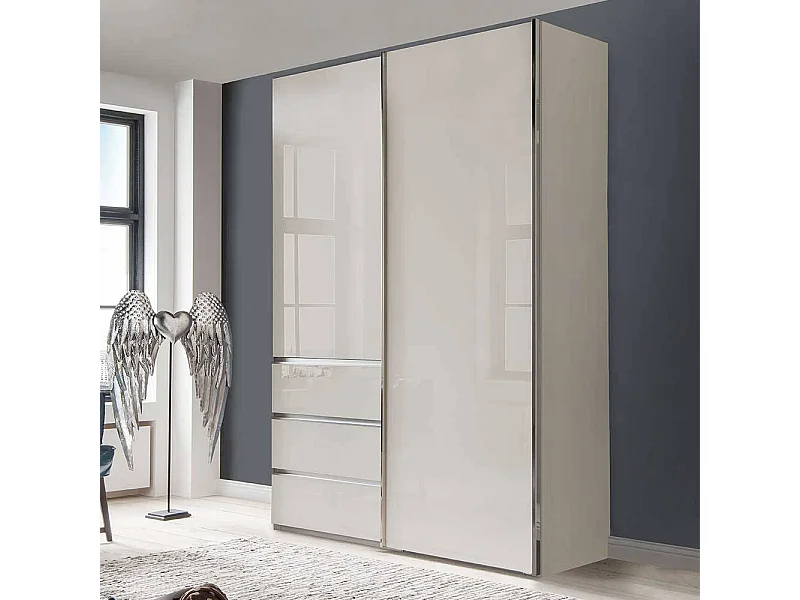 Kleiderschrank Front glasbeschichtet in Champagner Schwebetüren