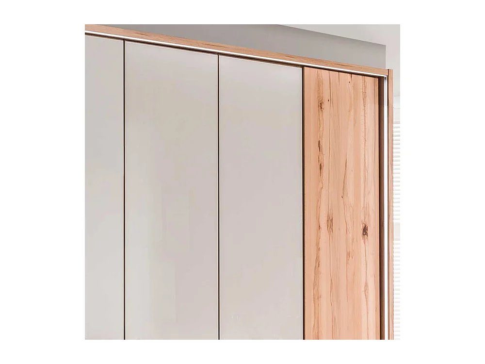 Design Kleiderschrank in Beige Glas beschichtet Astkernbuche