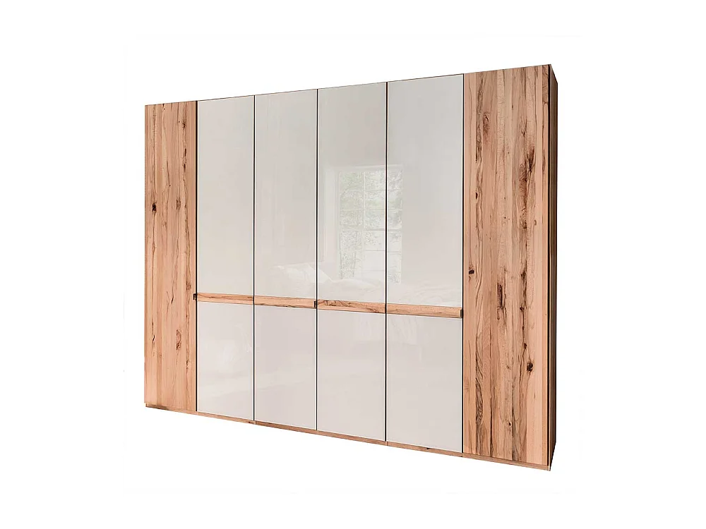 Design Kleiderschrank in Beige Glas beschichtet Astkernbuche