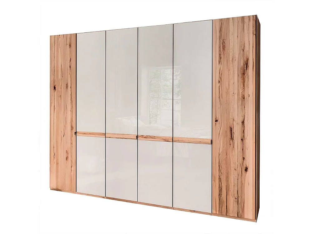 Design Kleiderschrank in Beige Glas beschichtet Astkernbuche