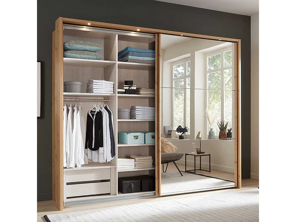 Kleiderschrank in Eiche Bianco Schwebetüren