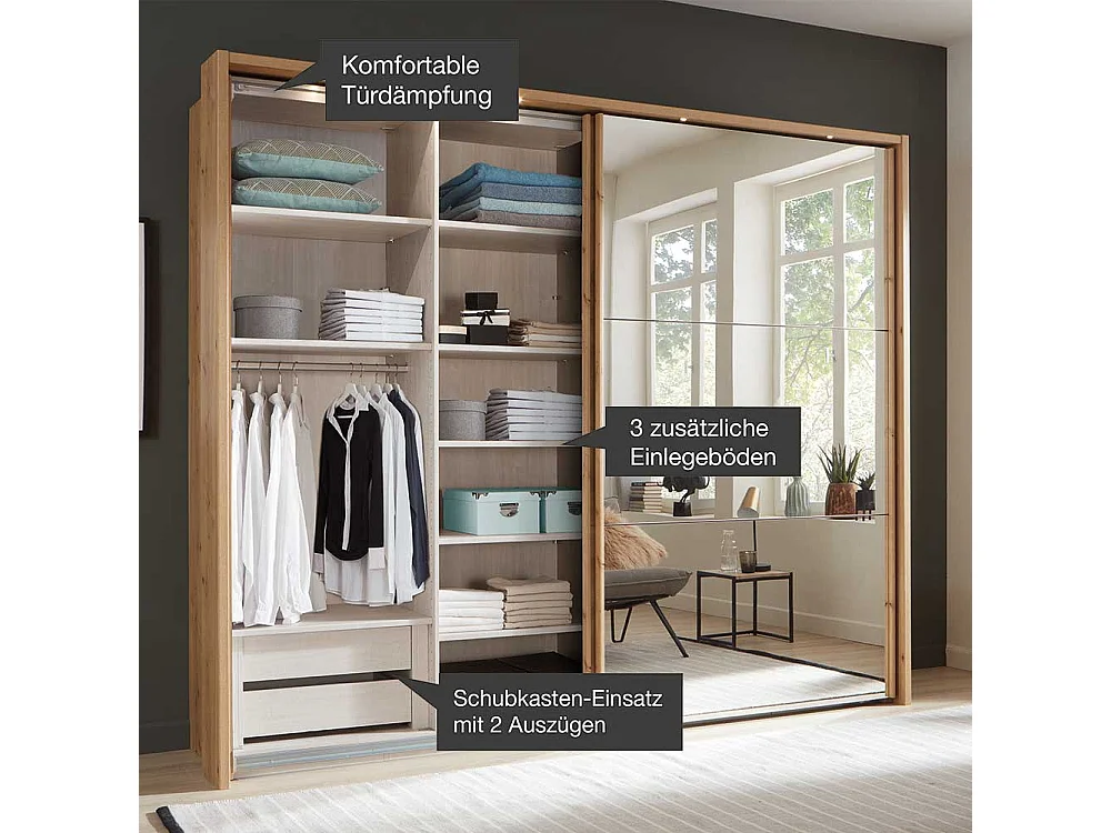 Kleiderschrank in Eiche Bianco Schwebetüren