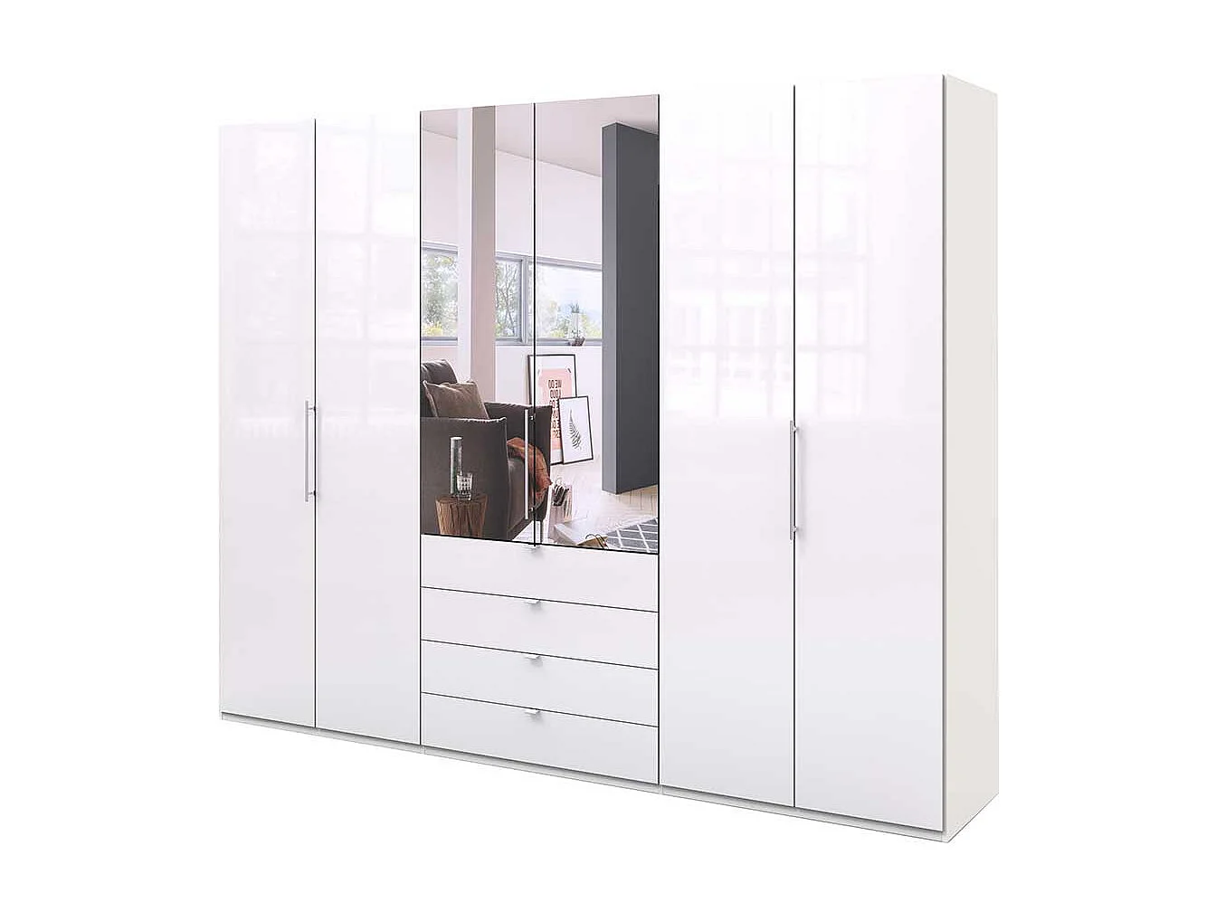 Schlafzimmerschrank in Weiß 3 türig mit Spiegel