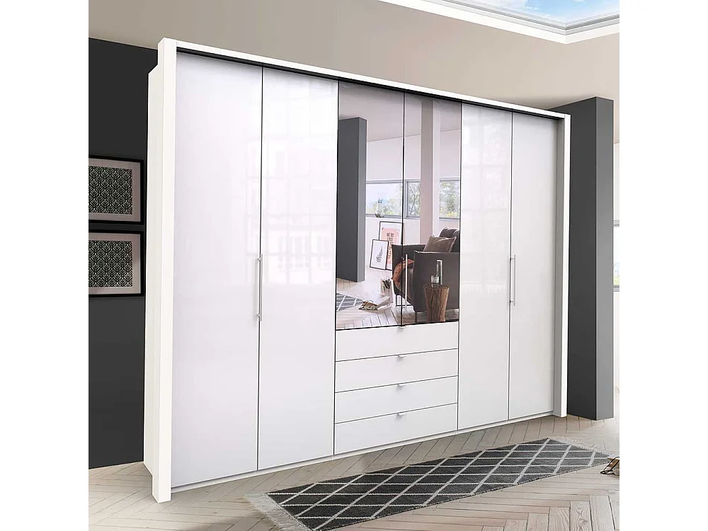 Schlafzimmerschrank in Weiß 3 türig mit Spiegel