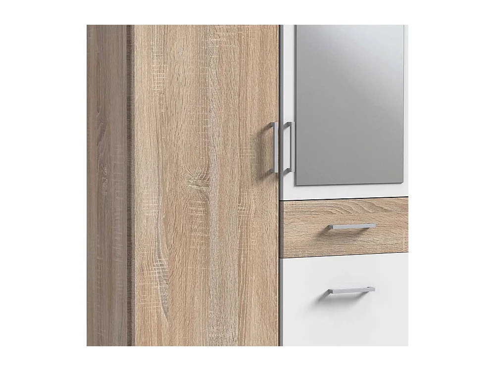 Schlafzimmerschrank mit Schubladen in Eiche Sägerau und Weiß 199 cm hoch